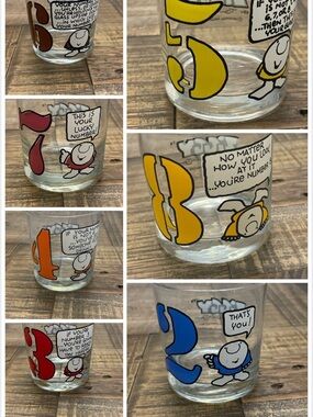 vintage 1977 Tom Wilson Ziggy lowball whiskey glasses-collection glasses 2-8